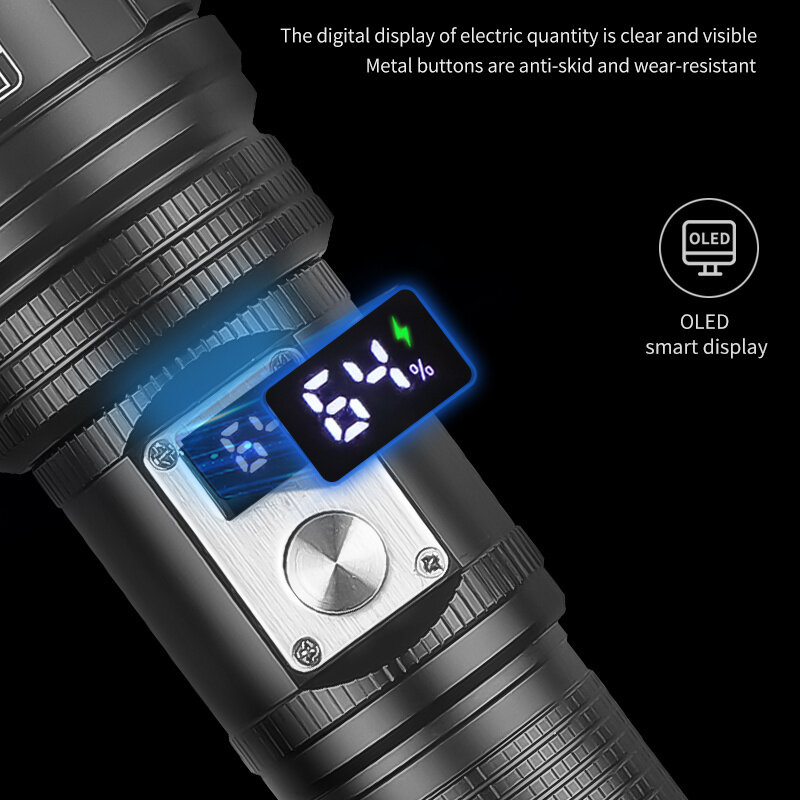 30W LED Long-Range Throwing LED Flashlight Digital Power Display Strong USB Rechargeable Aluminum Alloy Torch Light-Type A. 