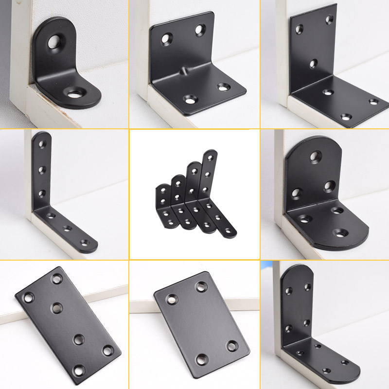 10Pcs Black Stainless Steel or Iron Angle Bar 90 Degree Rightcheerful Angle Fixed Block Angle Bracket Hardware Furniture Connector
