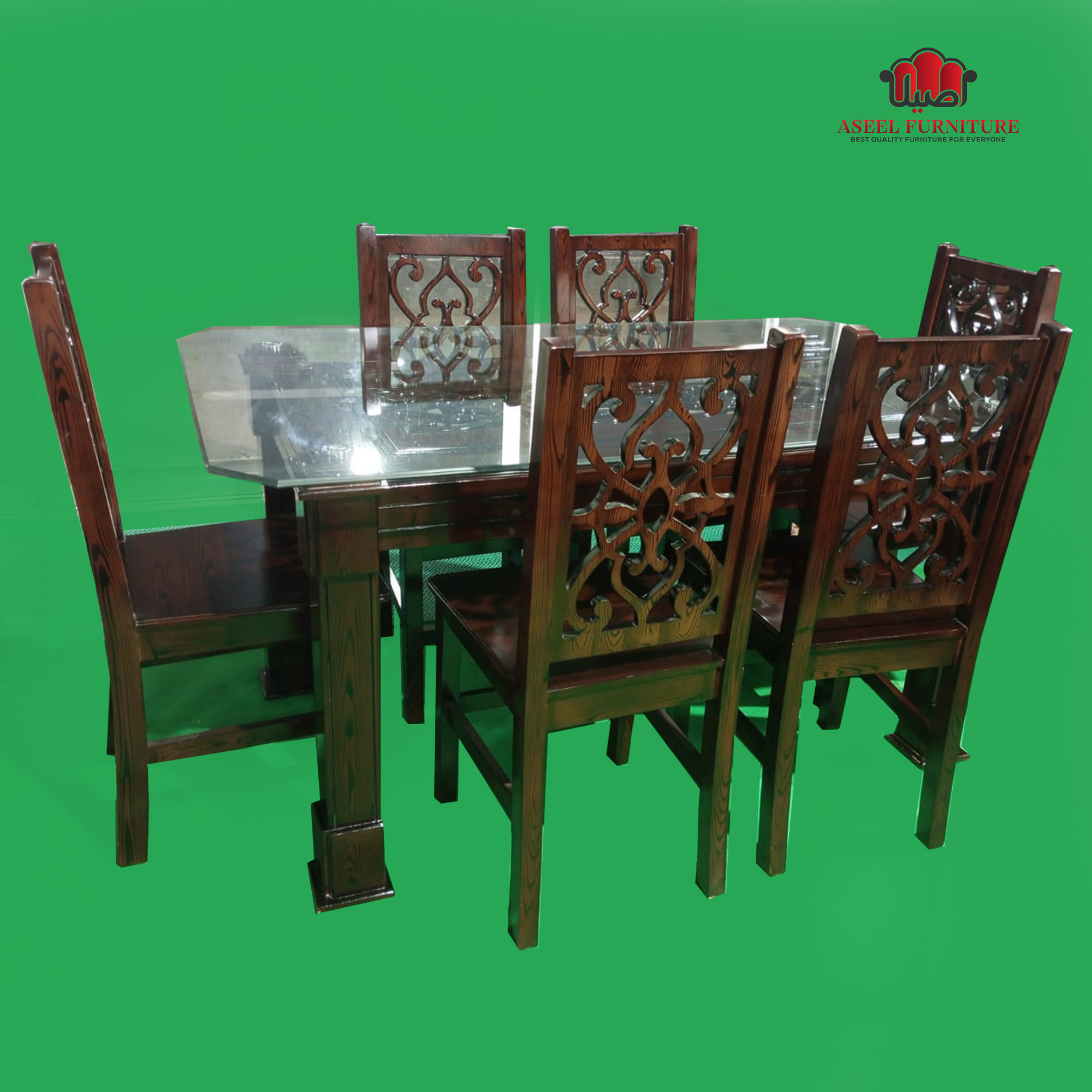 Attractive Design MDF 6 Chair Dining Set With 10 mm Tempered Glass Model: ADI-1036. 