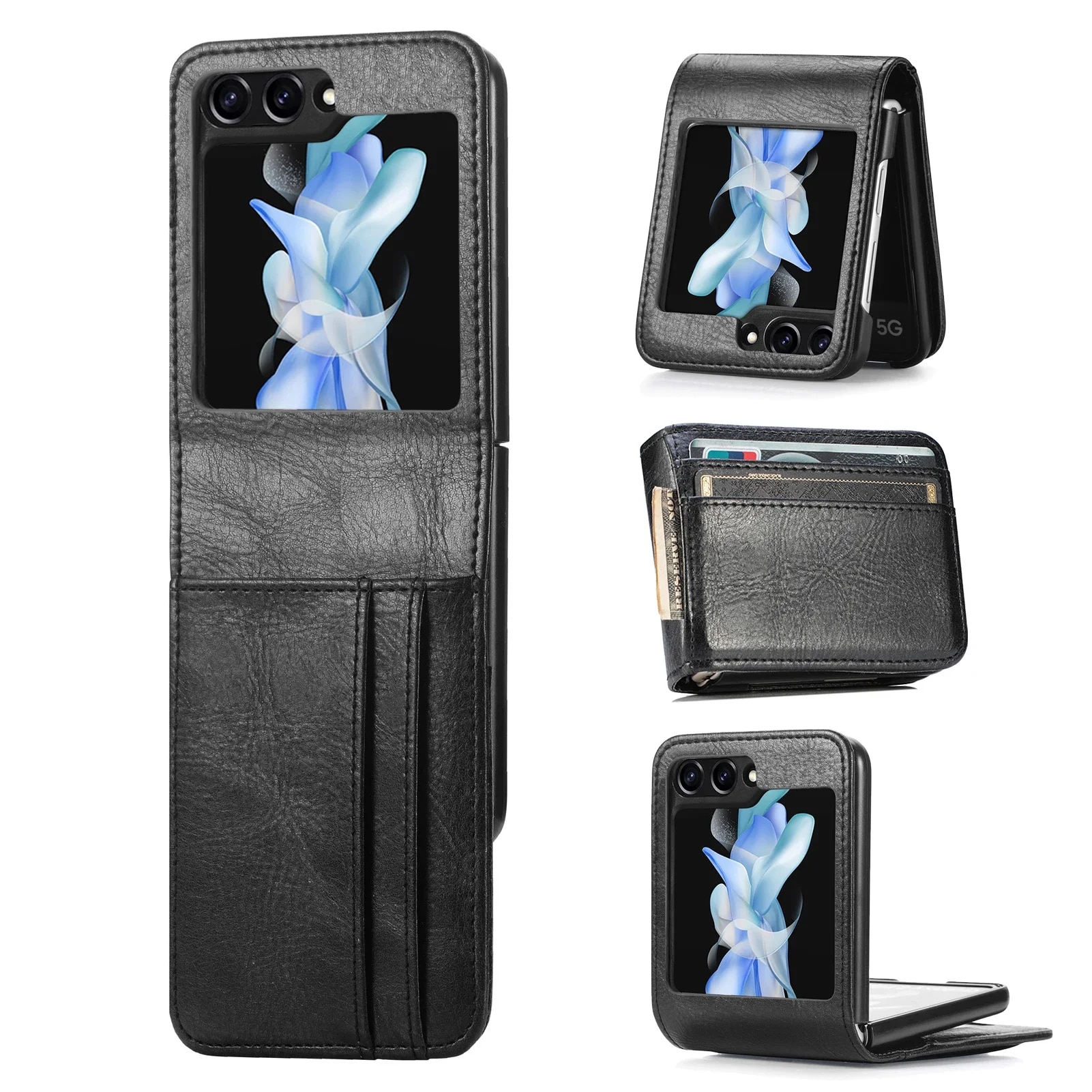 Plain Slim Leather Wallet Bag Case for Samsung Galaxy Z Flip 3 5 Flip5 Flip4 Flip3 5G Flip 4 2 flip2 Card Slot Cover Cases Solo Yolo. 