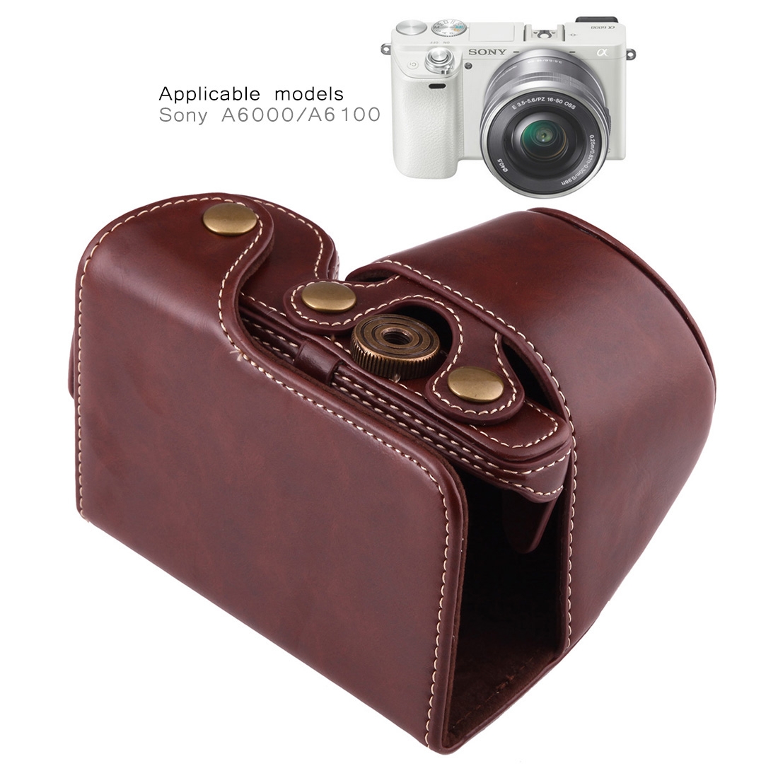 (COD) Full Body Camera PU Leather Case Bag with Strap for Sony A6000 / A6300 / Nex 6. 