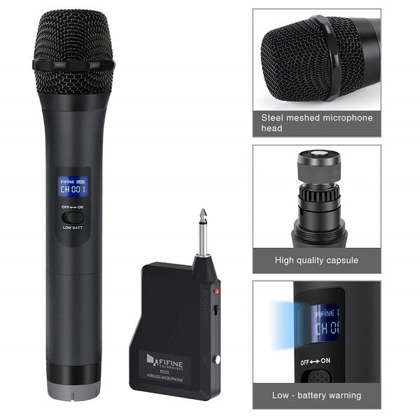 Fifine K025 Wireless Handheld Microphone System, Battery-powered For Karaoke Night. 