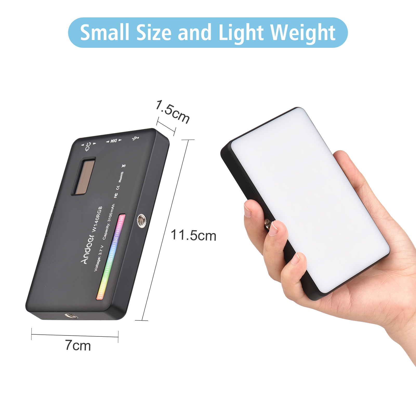 Andoer W140 RGB LED Video işığı şarj edilebilir fotoğraf dolgu işığı CRI95 + 2500K-9000K kısılabilir Vlog için LCD ekran ile. 