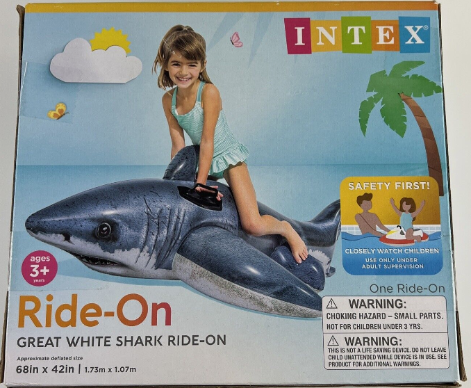 New Pool Float Intex Great White Shark Ride-on Inflatable Swim 68x42