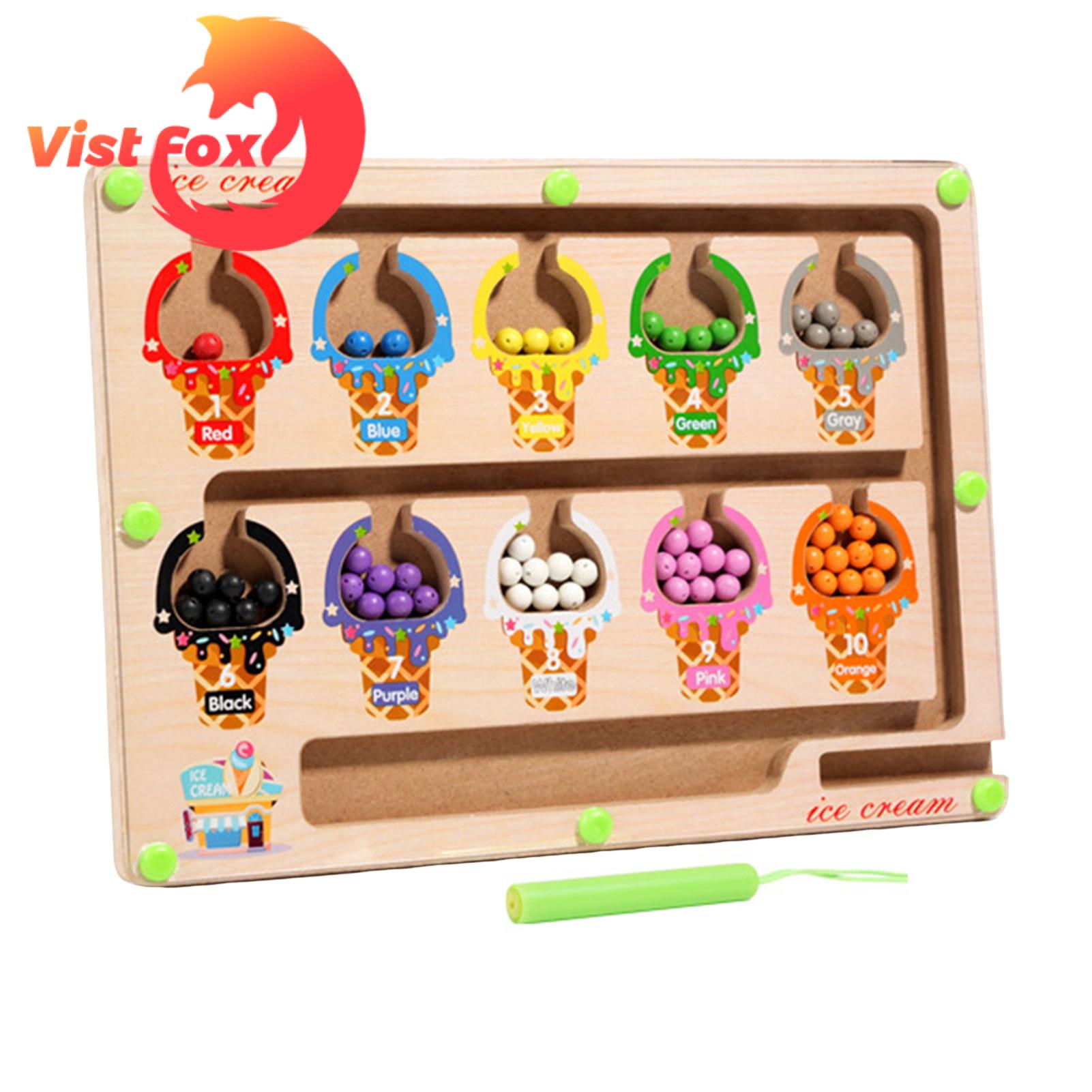 Bead Counting Board Game Intertive Educational Toy for Kids Magnetic Bead Maze Board Game with Ice Cream Dinosaur Vegele Fruit Sorting Counting tivities Magnetic Maze Board. 