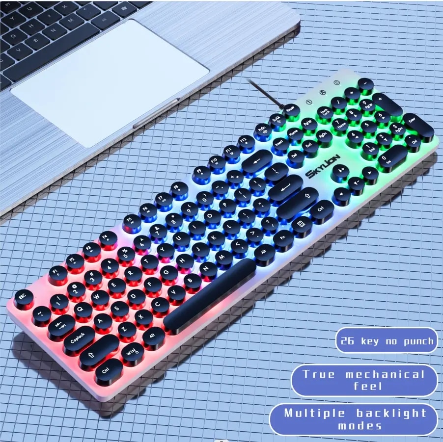 SKYLION H300 Wired 104 Keys Membrane Keyboard Many Kinds of Colorful Lighting Gaming and Office For Windows and IOS System. 