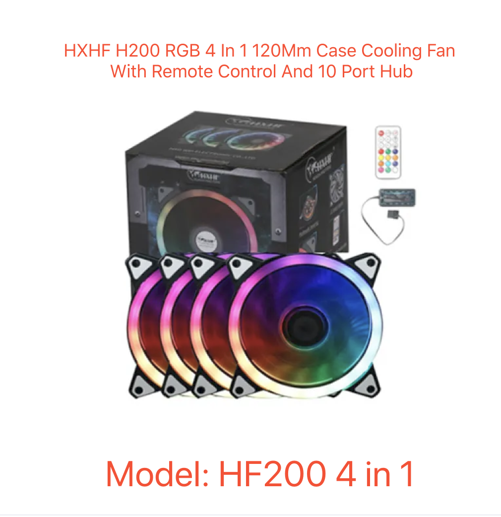HXHF HF200 6-In-1 & 4-In-1 RGB Case Fan 120mm Cooling Fan Set Remote Included Plus 10-Port Hub For Ultimate System Cooling. 