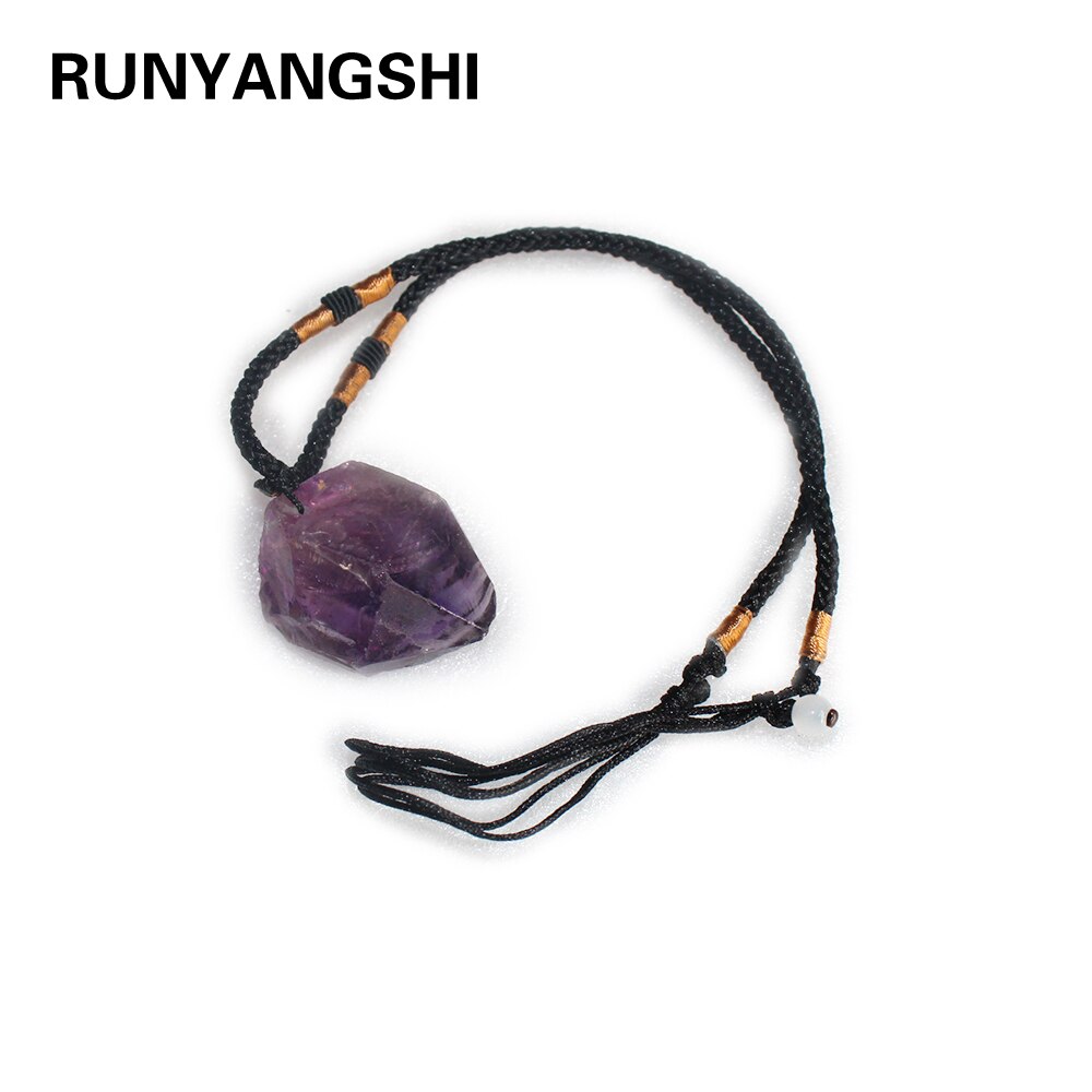 【happy one】Natural Amethyst Stone Pendant ornaments Purple crystal quartz Raw color plated Charm healing Finding
