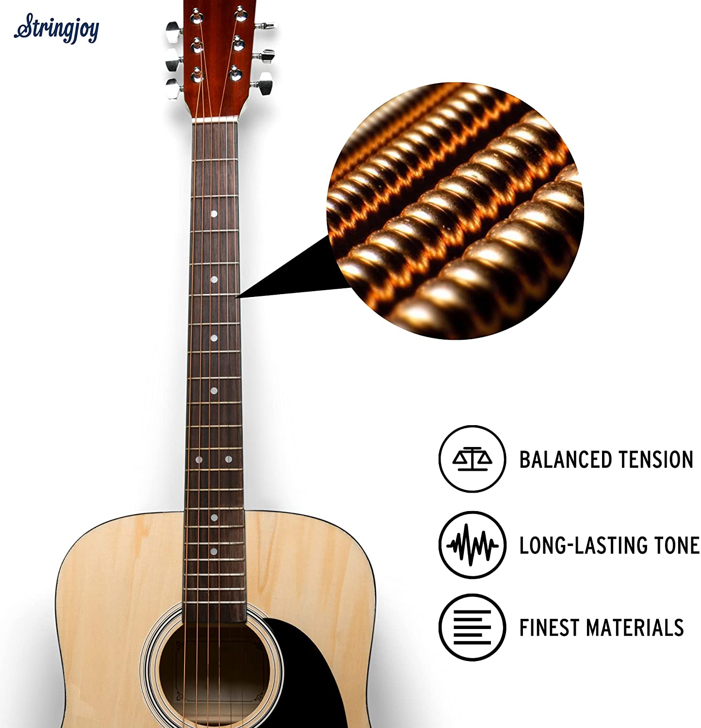 Stringjoy Foxwoods Coated Phosphor Bronze Acoustic Guitar Strings FW1152 , (Super Light Gauge - 11-52). 