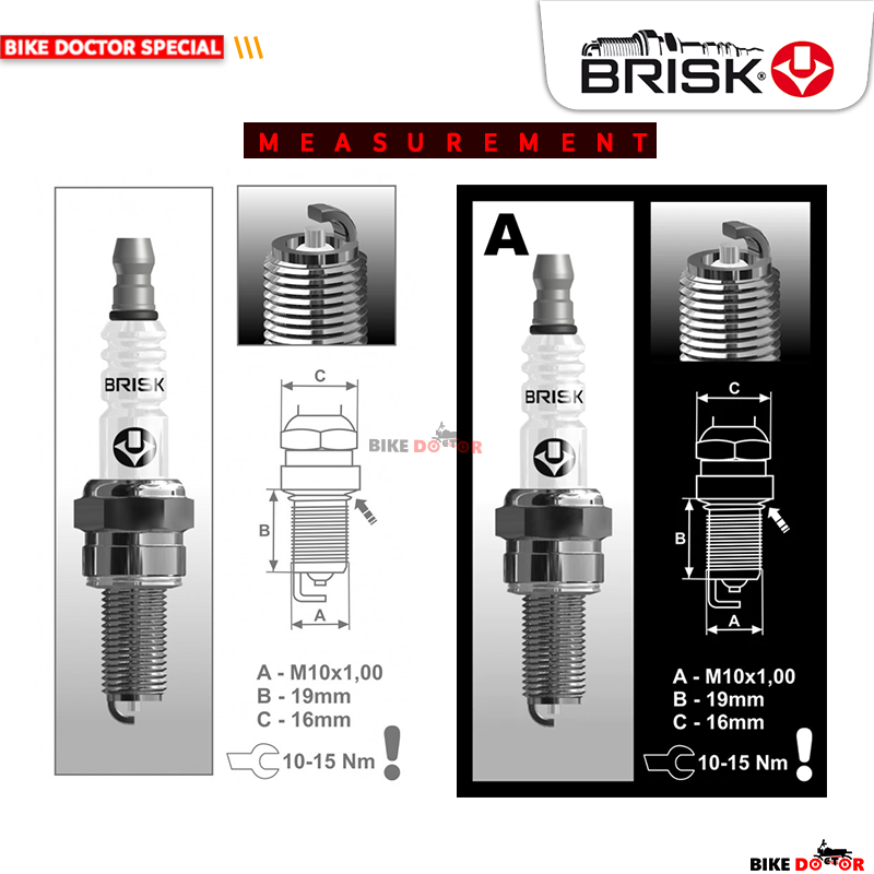 BRISK SUPER RACING AR12C SPARK PLUG LONG THREAD for Motorcycle (Made in Czech Republic) 1 Piece. 