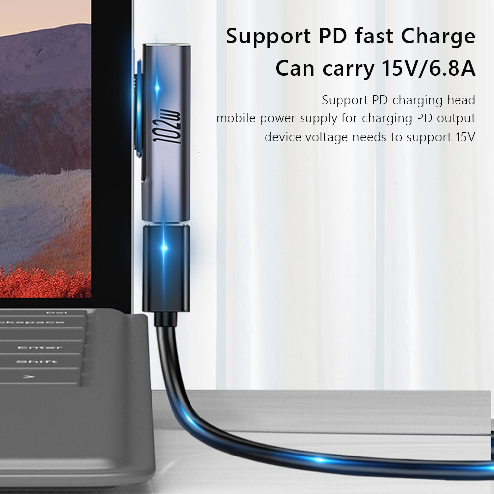 For Microsoft Surface Pro X 8 7 6 5 4 3 Go Book to USB Type C PD Fast Charging Plug Converter 15V/3A USB C Charger Power Adapter. 