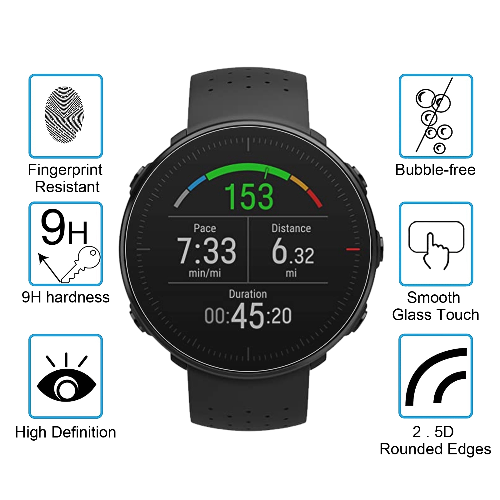 （COD)For POLAR Vantage M 0.26mm 2.5D 9H Tempered Glass Film Screen Protector. 