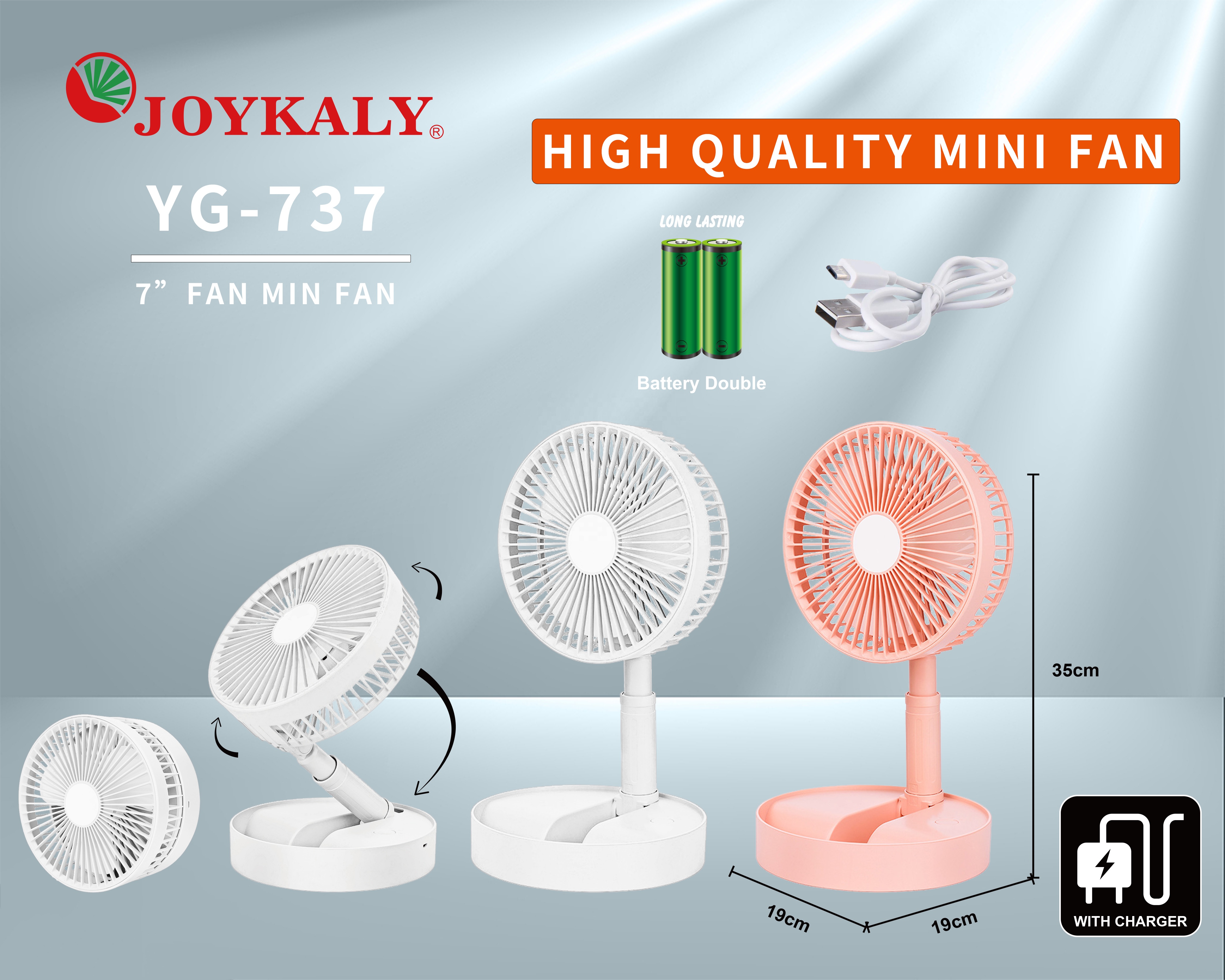 Portable Fan AC/DC Rechargeable Mini Table Fan JOYKALI YG-737. 