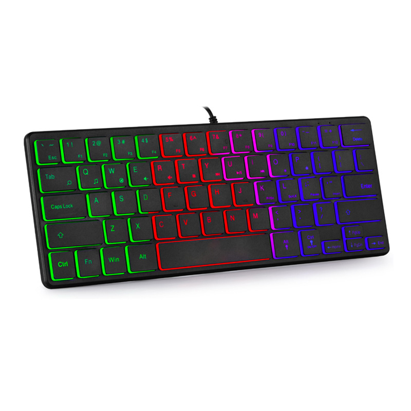 Wired keypad, mini tricolor illuminated gaming keyboard, computer notebook, office K64 keypad. 