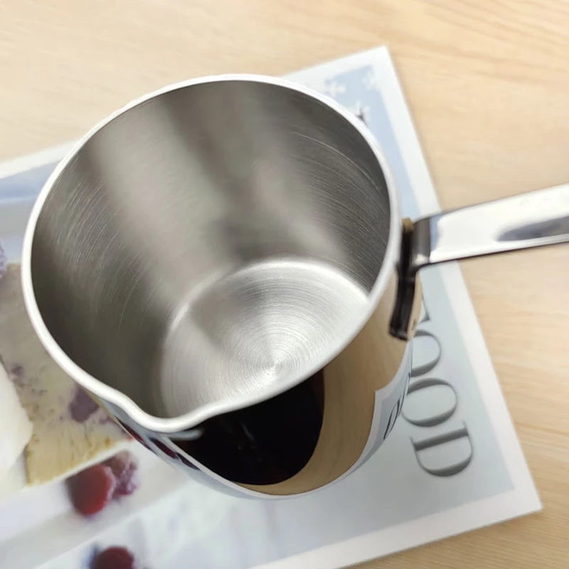 Stainless Steel Coffee Pot Milk Jug Melted Butter Cream Thickened 350ML Induction Cooker Available Long Handle Wax Melting Pot
