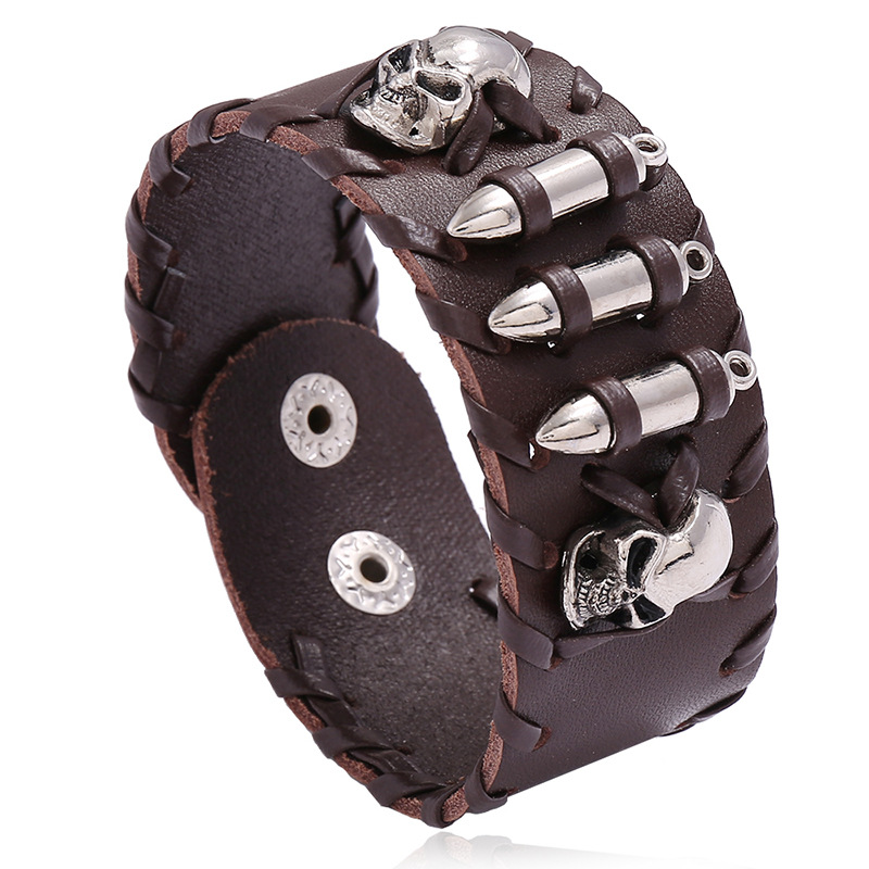 European and American punk style cowhide bracelet, personalized and trendy men's motorcycle accessories, skull leather bracelet, cross-border e-commerce supply
