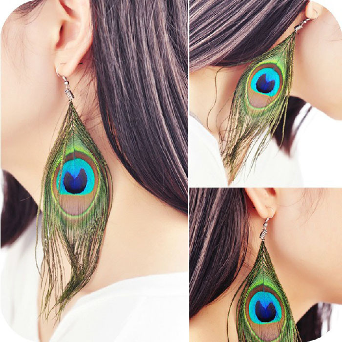 New Fashion Jewelry Earrings For Women Boho Charming Earring 2017 Simple Peacock Feather Vintage Luxury Long Dangle Earrings Cut