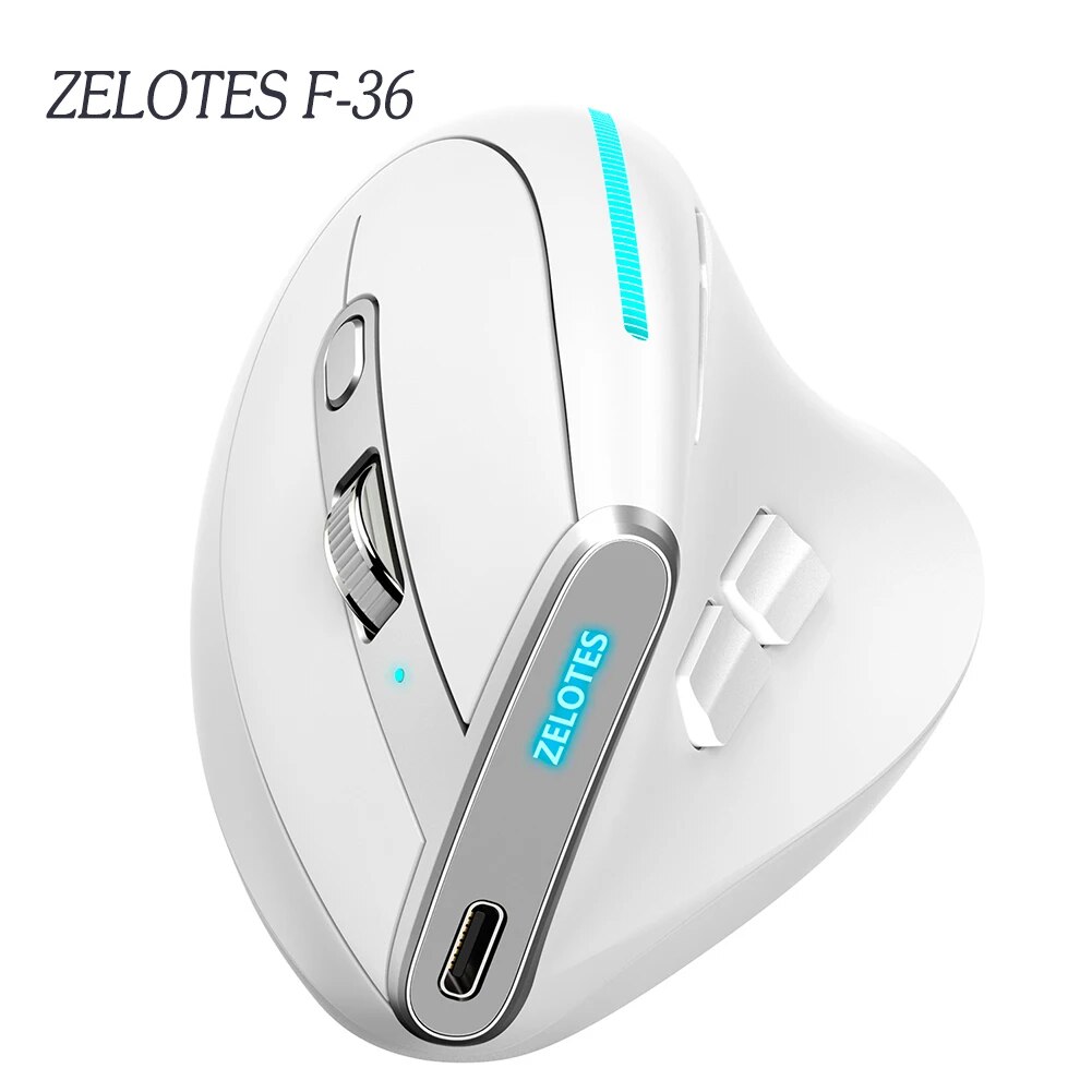 ZELOTES F-36 Wireless Vertical Mouse 2.4G Bluetooth-compatible Mice 2400 DPI 8 Buttons Gaming Mouse for Computer Laptop Desktop. 