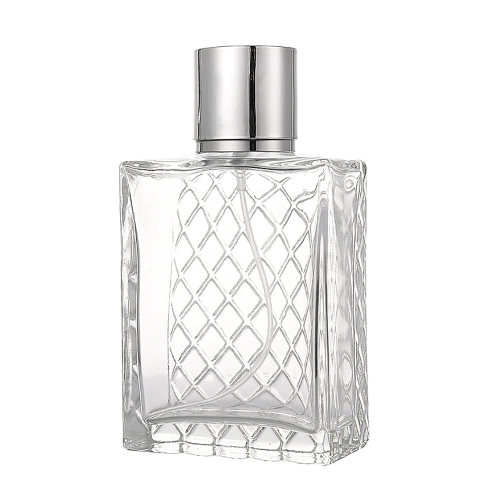 100ml Square Grids Portable Clear Travel Refillable Perfume Glass Empty Bottle. 