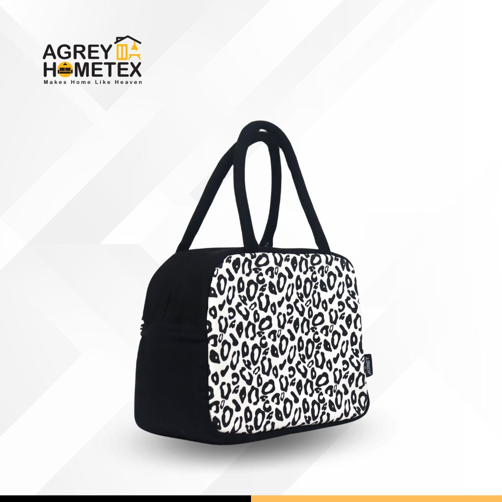Lunch Carry Bag, Cotton Fabric, Black & White, (9.5″x7.5″x5″)