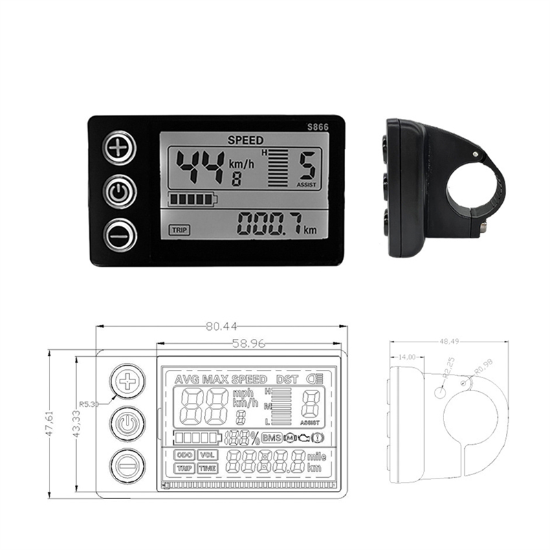 LCD-S866 Electric Bike LCD Display Meter 24V 36V 48V E-Bike Control Panel E-Bike Display Meter with Waterproof Plug Ebike Modification. 