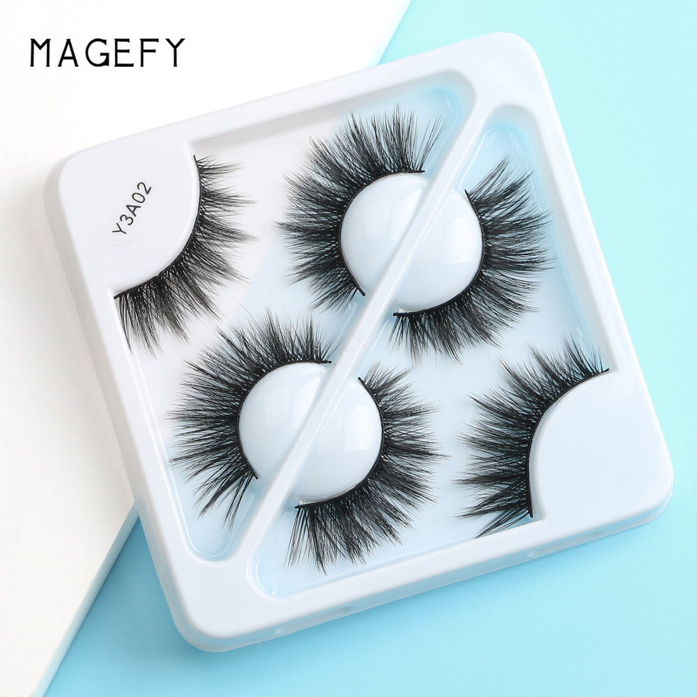 MAANGE MAGEFY 3Pair  Handmade 3D Fake Mink False Eyelash set - Y3A02
