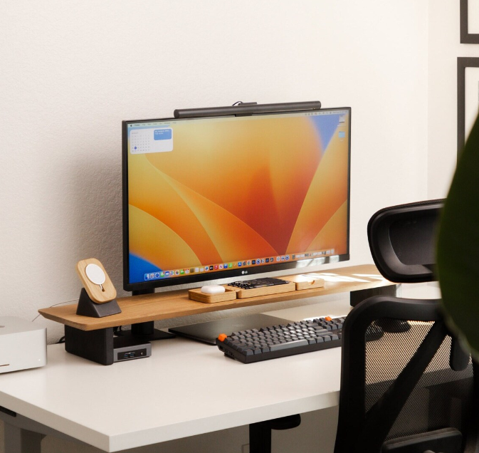 Monitor Riser, Dual Monitor Stand, Desk Shelf in Black Oak, Monitor Riser for Desk Organization, Dual Monitor Desk Stand for Computer Monitors, Home Office and Desk Decor HWD 6x36x10". 
