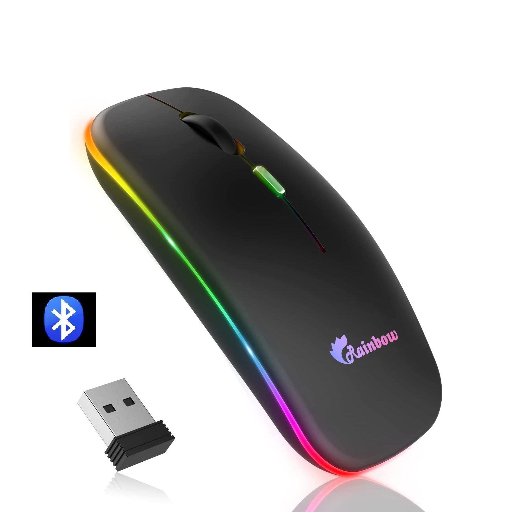 Rainbow Duel Mode Bluetooth Version Rgb Rechargeable Wireless Mouse - Effortless Wireless Connectivity For Gaming Enthusiasts. 