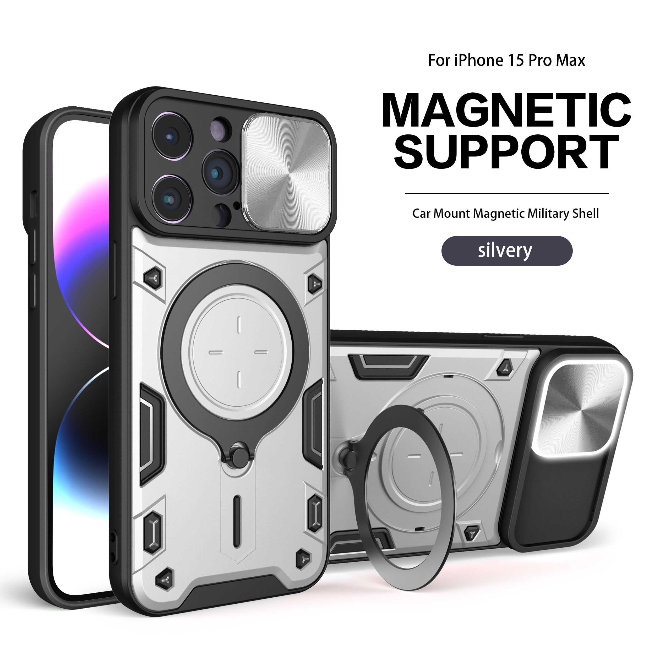 Lenuo Case For Apple iPhone 15 Pro Max Cover Camera Protection With Circular Support Black Cover. 