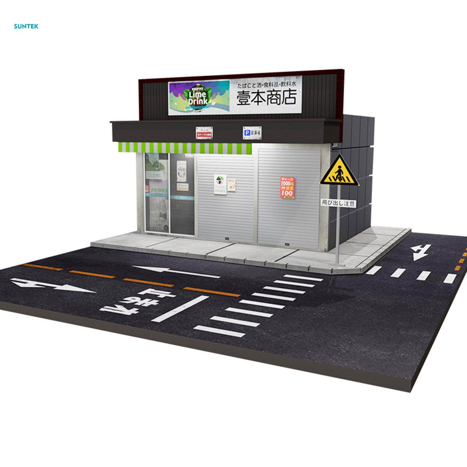 1/64 Scene Street Backdrop Background Collection Scenery Decoration Street Corner Shops for Scale Figures Dolls Character Layout Diorama. 