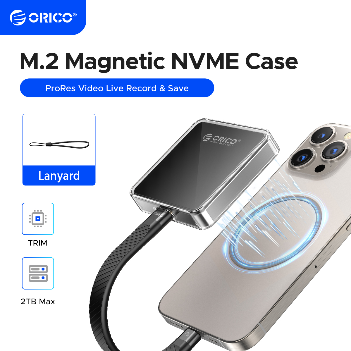 ORICO Magnetic 2230 M.2 NVMe SSD Enclosure 10Gbps M.2 to USB Type C External Adapter for iPhone 15 Pro Max ProRes MacBook. 