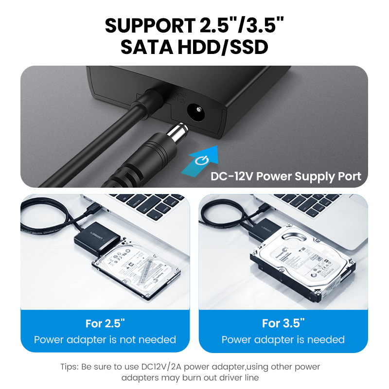 UGREEN SATA to USB 3.0 Adapter Cable for 3.5/2.5 Inch SSD HDD SATA III Hard Drive Disk Converter Support UASP Compatible with Samsung Seagate WD SanDisk Hitachi Toshiba. 