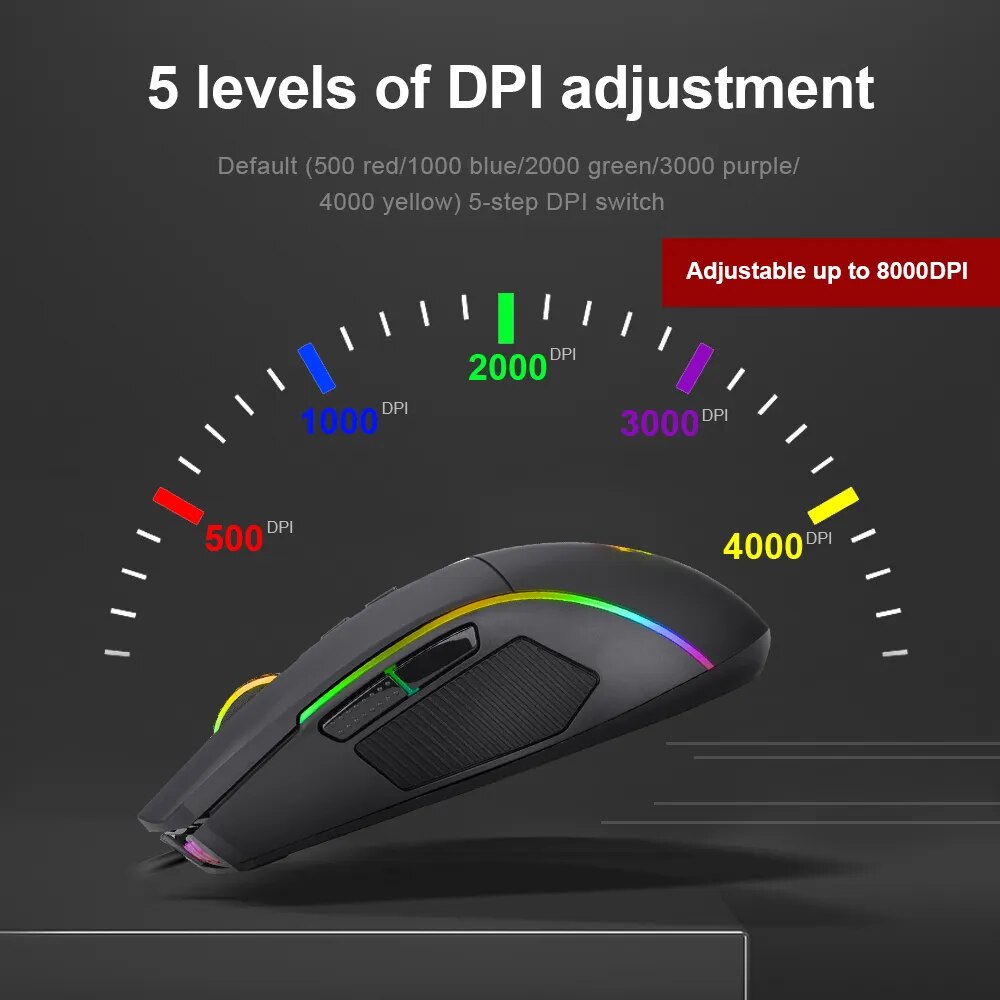 REDRAGON Lonewolf G105 RGB USB Wired Gaming Mouse 8000 DPI 8 buttons mice Programmable ergonomic For Computer Laptop PC Gamer. 