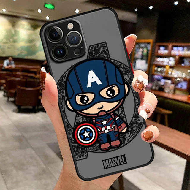 【Healer DingD】 Cartoon Marvel Cute Hero Phone Case For iPhone 15 14 13 12 11 Pro Max mini XS Max XR X 8 Plus SE Frosted Translucent Cover. 