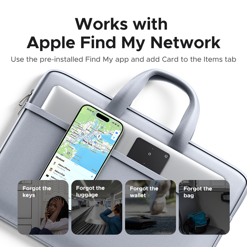 UGREEN IOS Smart Finder FMN Anti-lost Device Card-type Lithium Battery Rechargeable FMN certified for Apple Black. 