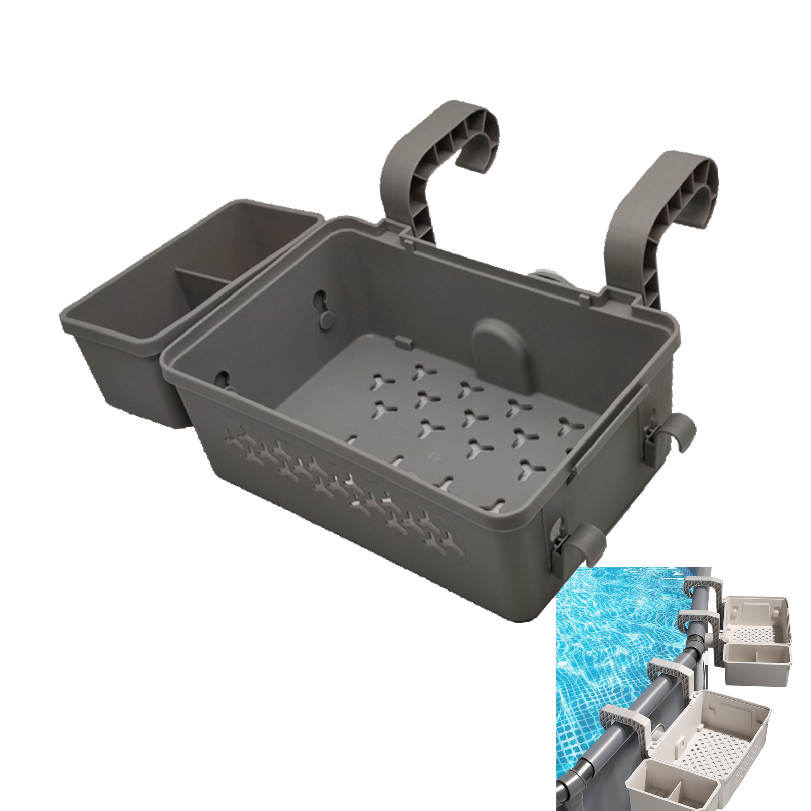 GC Poolside Storage Baskets For 3-Inch Or Smaller Top Rails, Swimming Pool Storage Basket With Cup Holders For Most Above Ground Pool. 