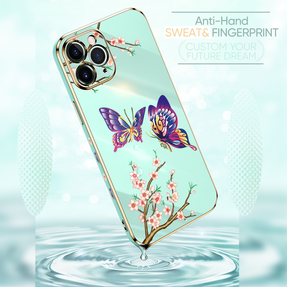 Ucuc for Xiaomi Redmi Note 10/Redmi Note 10 s free back cover lanyard butterfly flying luxury 6d plated soft side case silicone square mobile phone case. 