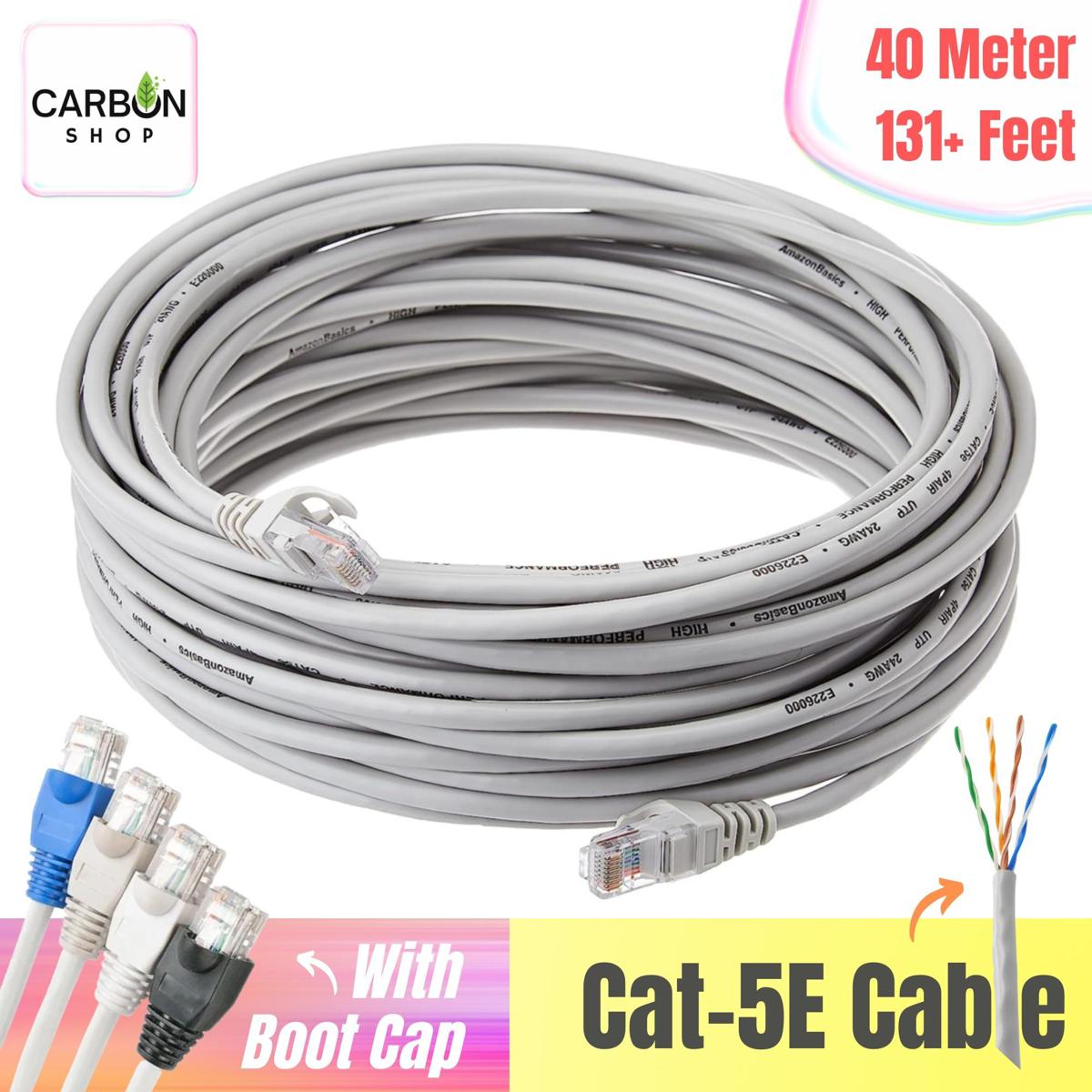 40 M Cat5 RJ45 Ethernet LAN Network Gigabit Ethernet Cable Network Patch Cord Cable LAN Adapter Internet Copper Twisted Wire  LAN Network Cord Cable Lead 10/100/1000 Mbps 40 Meter LAN Cable Plug Connector for Laptop Mac PC CC Camera Smart TV Box Android