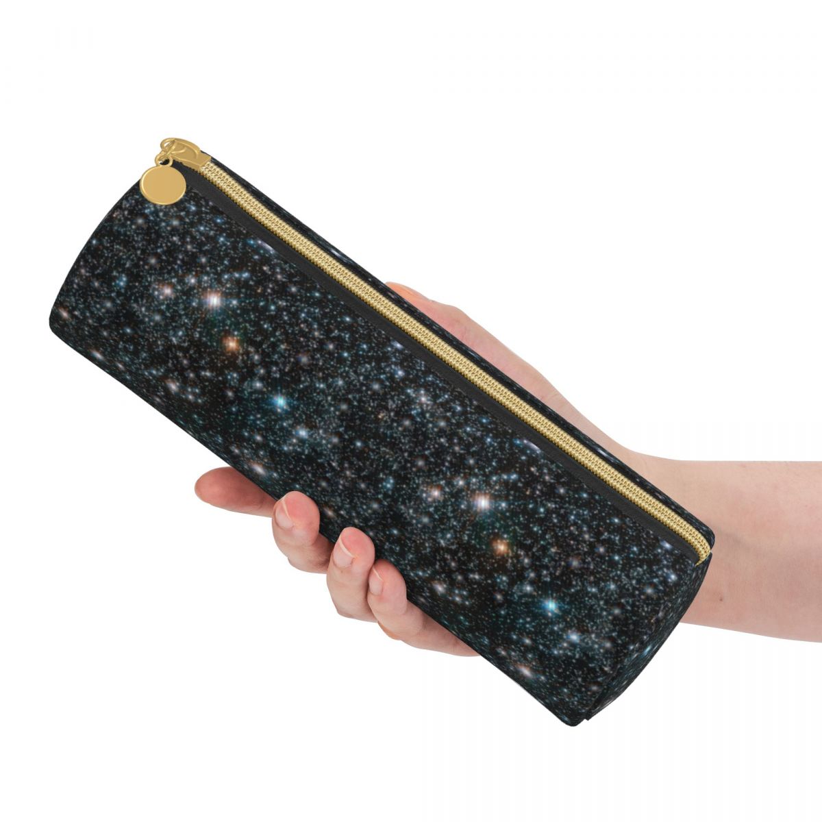 Galaxy Stars Round Pencil Case Stars Cosmic Outer Space Universe Black Boy Girl Simple Leather Pencil Box Stationery Pen Bags. 