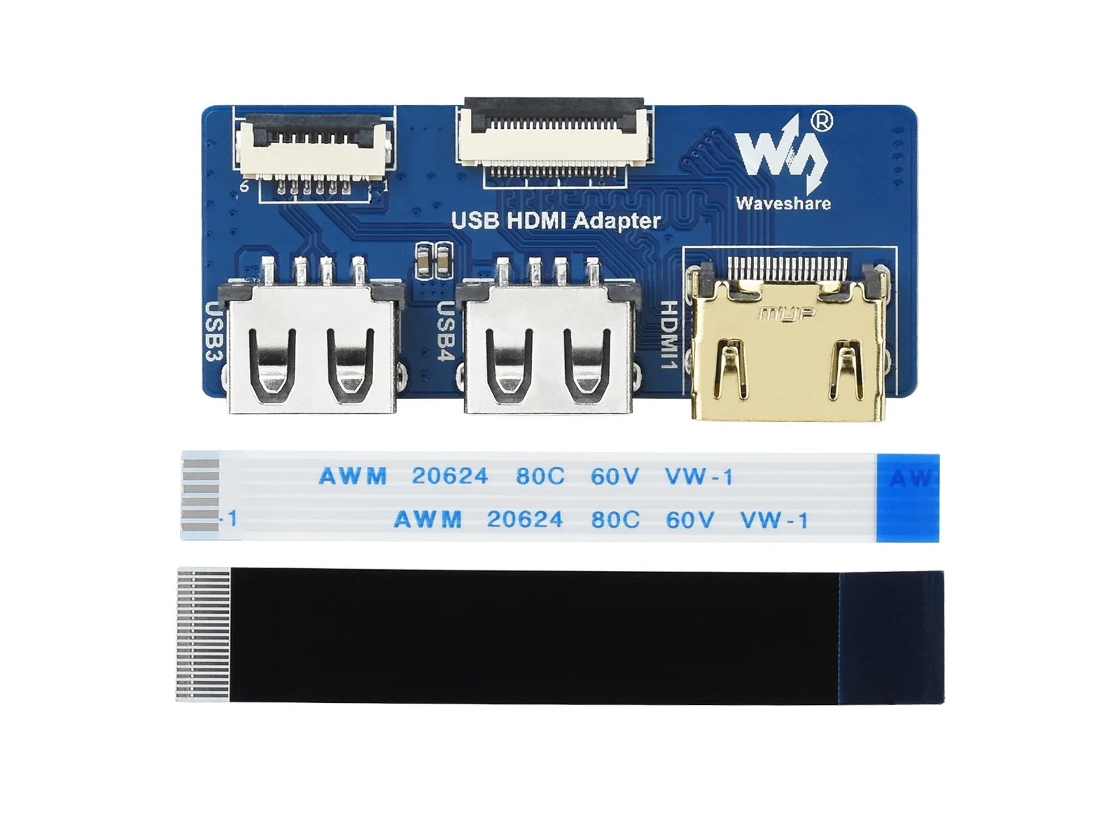 Waveshare USB HDMI-compatible Adapter for CM4-IO-BASE, Adapting FFC Connector To Standard Connector. 