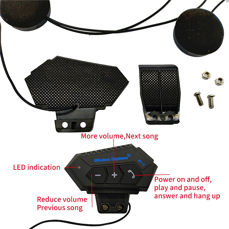 BT12 Motorcycle Helmet Bluetooth Headset Motorcycle Bluetooth Headset Noise Reduction Hands-Free Universal. 