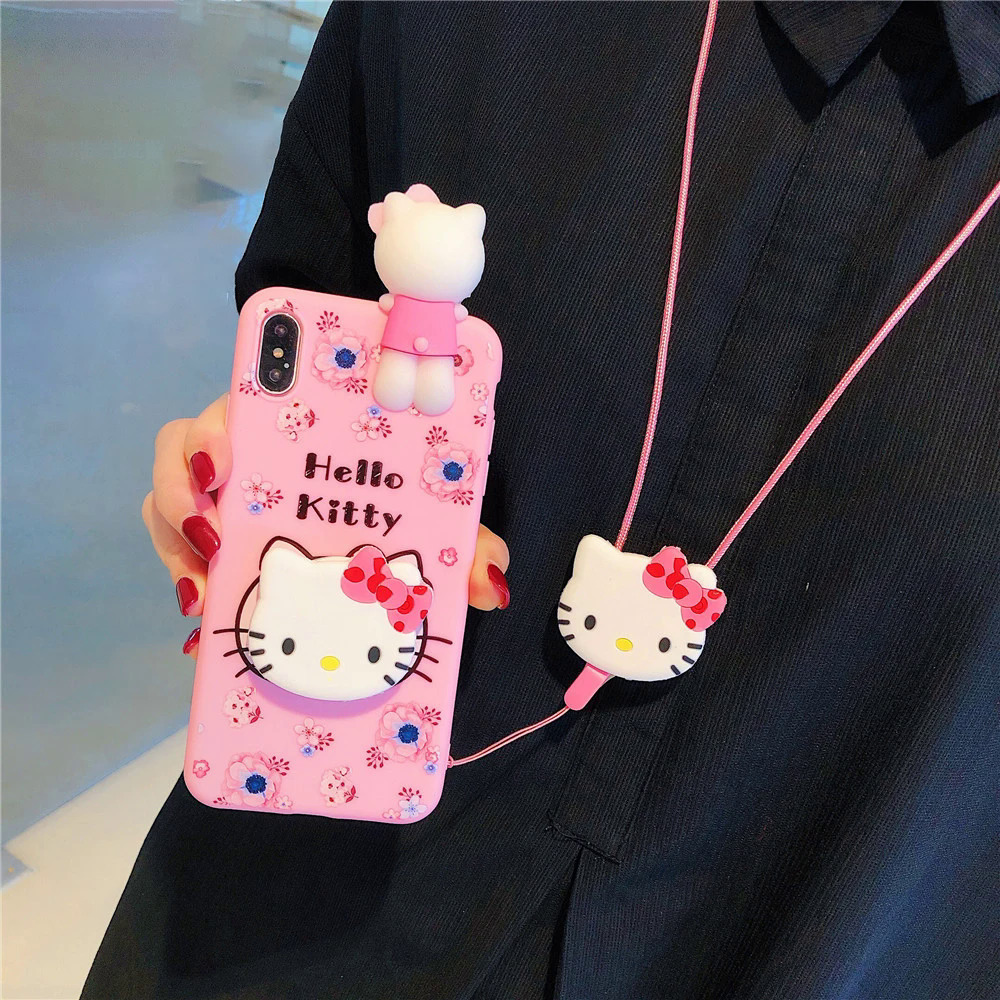 【Pioneer Gong】Hello Kitty For Samsung Galaxy A10s A20s A30 A50 A70 A12 A11 A71 A51 A52 A22 A02s A32 A72 A13 A53 A03s A14 Case With Holder Rope. 