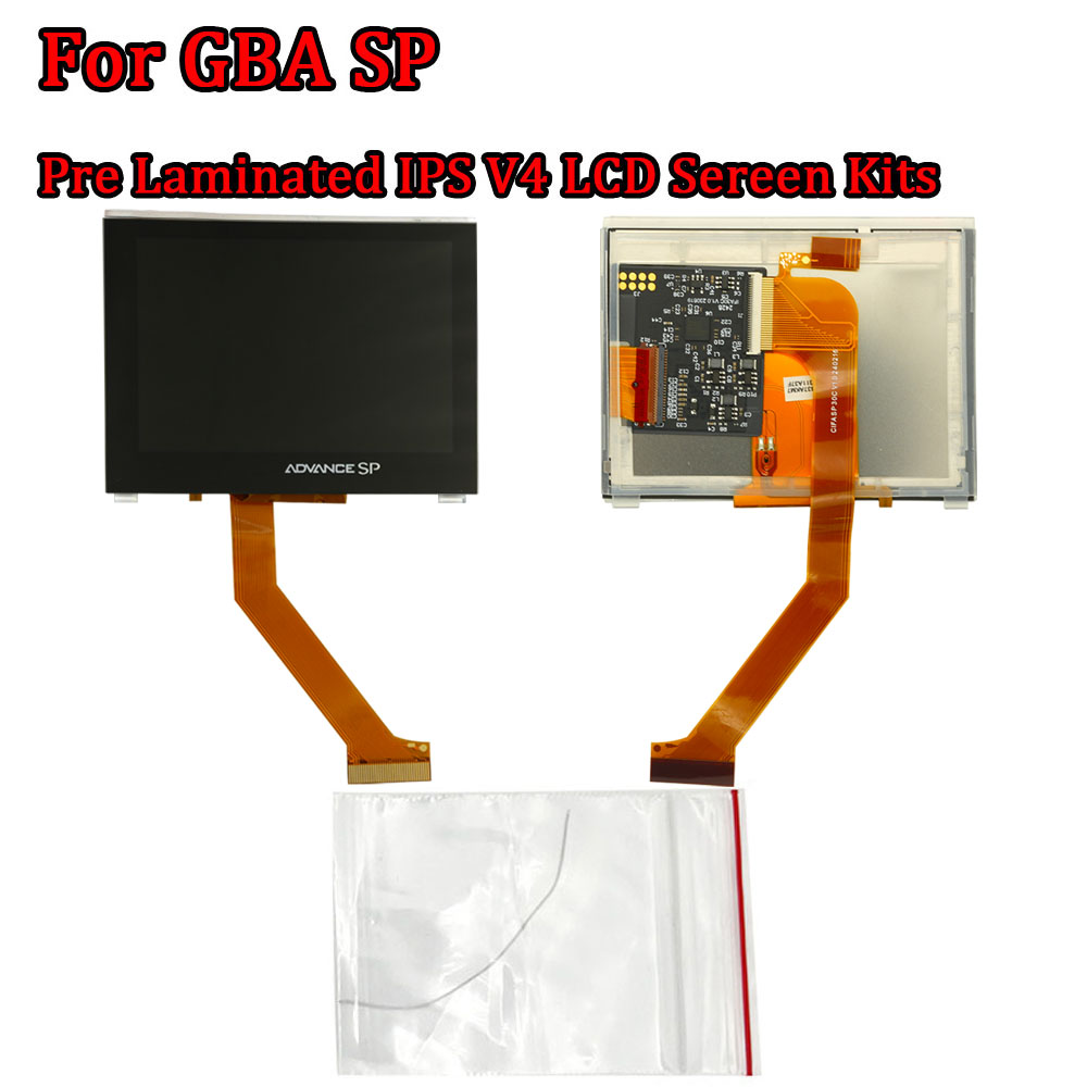 New Pre-Laminated Highlight Display IPS V4 LCD Screen Kits With Dedicated High Clear Housing Shell Set For GBA SP V4 IPS LCD. 