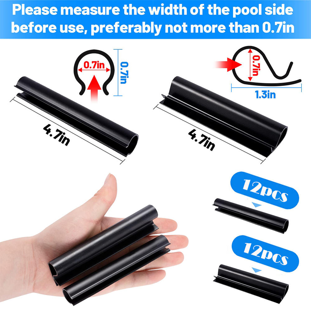 24 Pack Winter Pool Cover Clips for Above Ground Pools- 2 Shapes Pool Clips Pool Cover Clamps 4.7 inch Pool Wind Guard Clips Pool Black Securing Cover Clip for Swimming Pool with Metal Railing. 