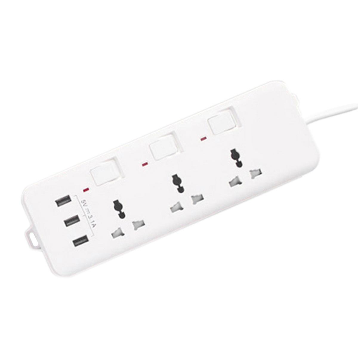 Power Strip with 3 Outlets and 3 USB Charging Ports 3 Meters Long Extension Cord for Smartphone Tablets Office US Plug