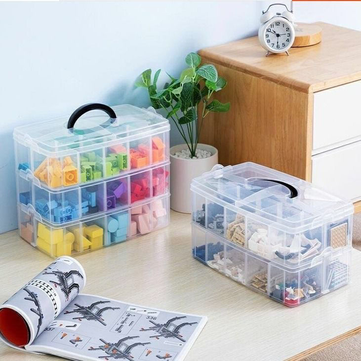 Plastic Transparent Hand Covered Divided  Large Storage Box Building Blocks Socks Jewelry Desktop Storage Box. 