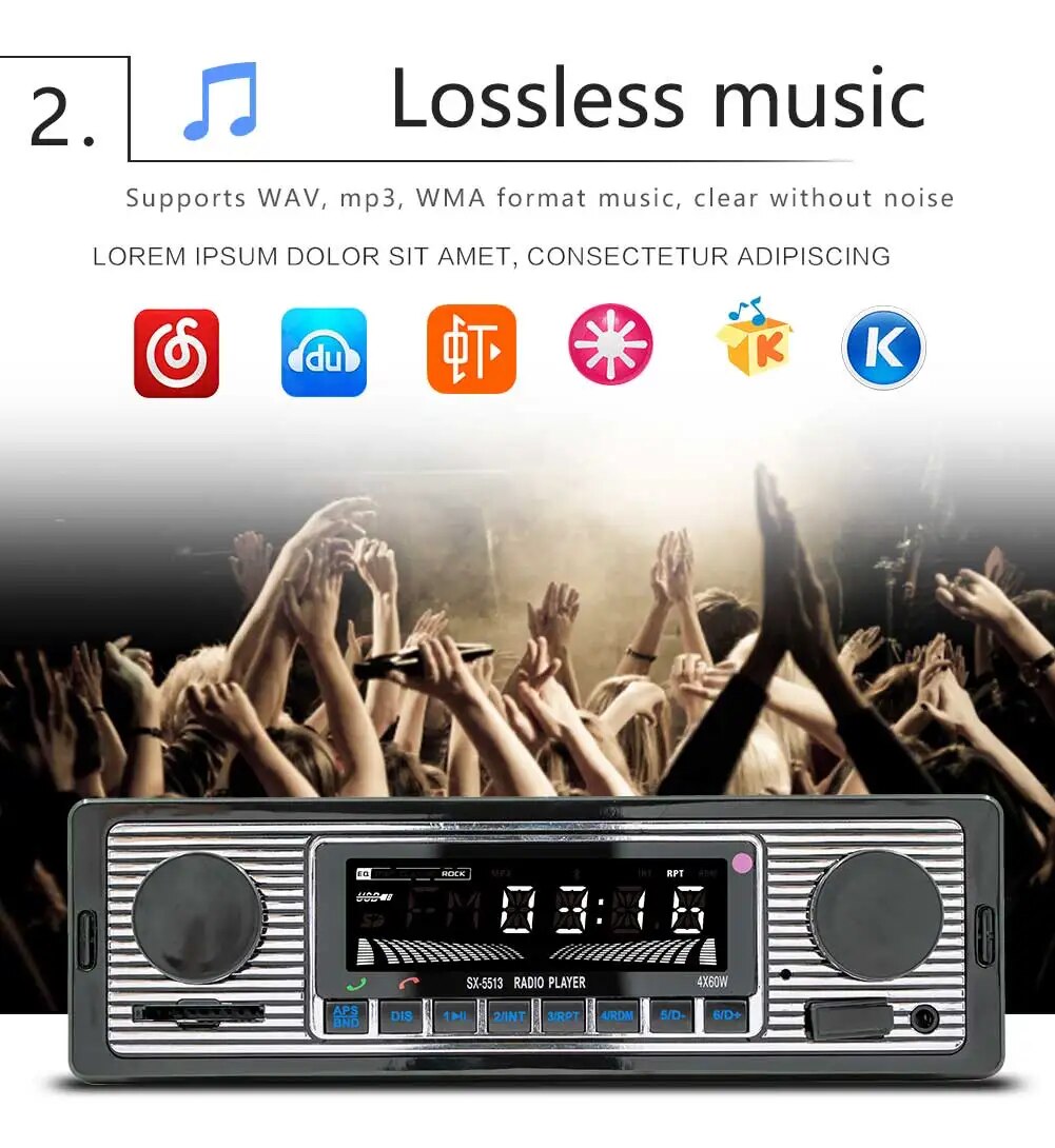 Bluetooth Car Radio Vintage Dual Knob MP3 Player FM Tuner Stereo USB AUX Classic Car Retro Audio Receiver Speaker Accessories. 