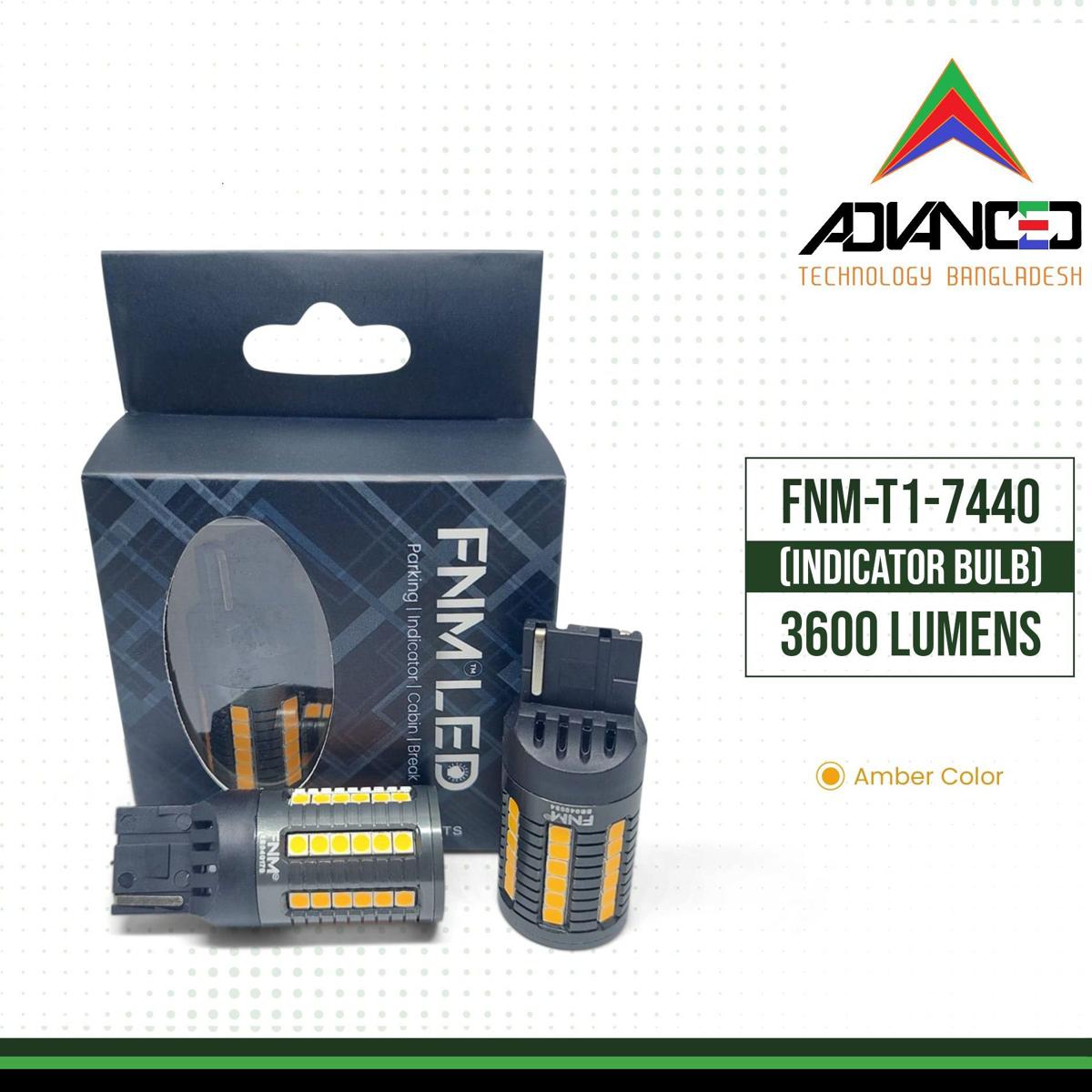 FNM INDICATOR LED bulb for CAR. 1 Year Warranty. (7440 Socket)(2 pieces)(28W Each Light)(1800 Lumens)(Ambar Light). For Car Only. Authorized Seller In Bangladesh