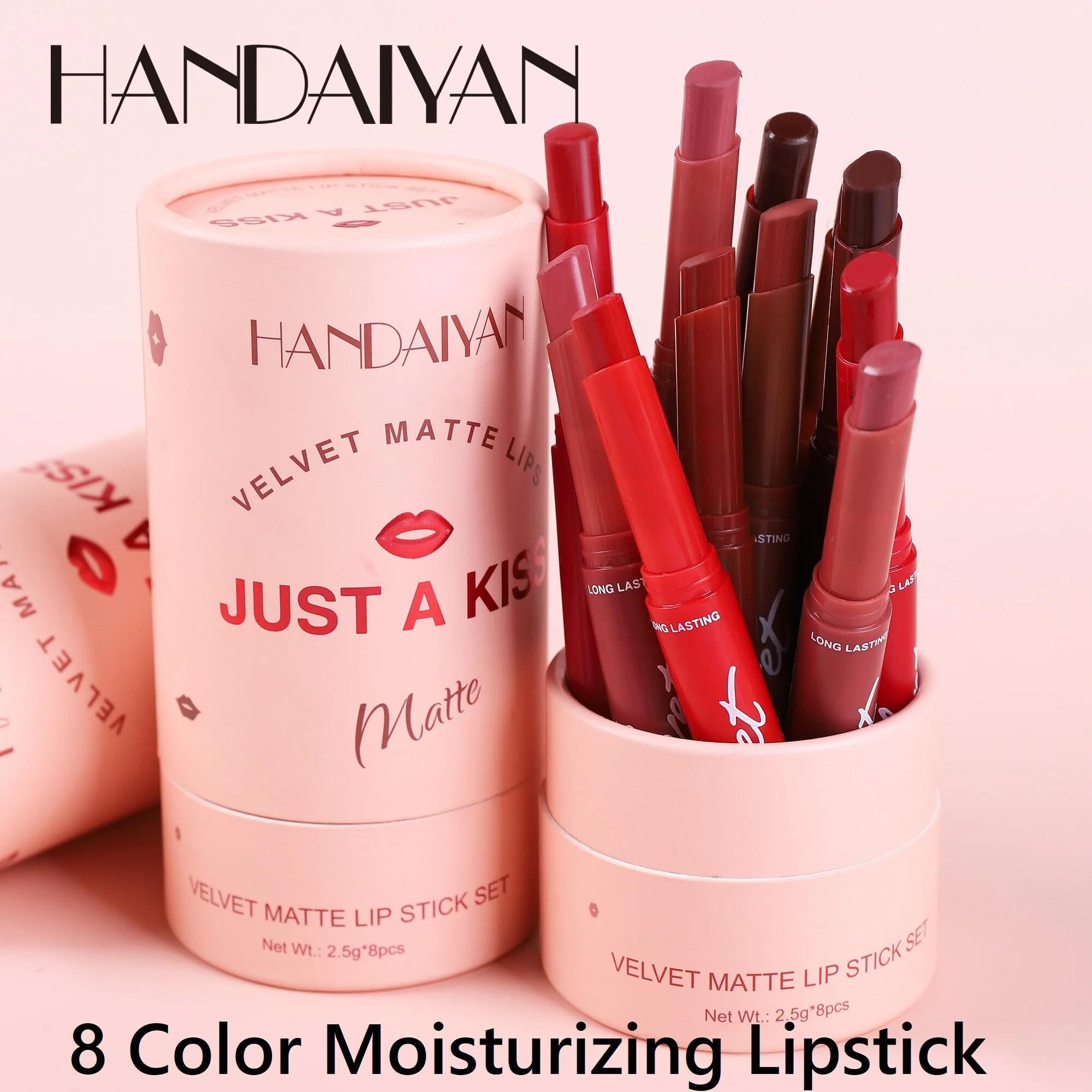 HANDAIYAN 8pcs lipstick set moisturizing brightening velvet matte lip stick set. 