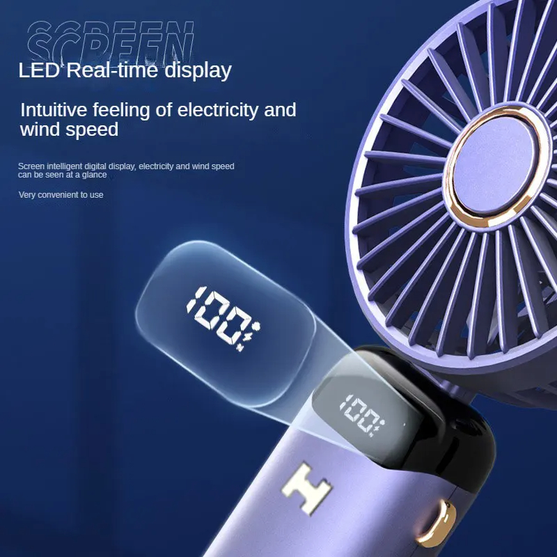 Handheld Mini Fan Foldable Portable Neck Hanging Fans 5 Speed USB Rechargeable Fan with Phone Stand and Display Screen Y05 Handheld Fan-Best Rate. 